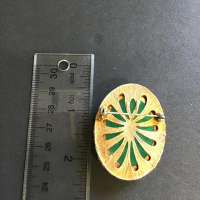 Faux green jade oval pin
