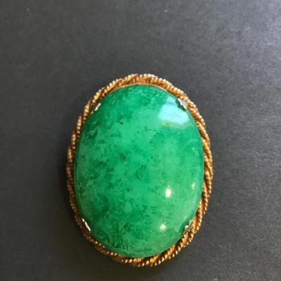 Faux green jade oval pin