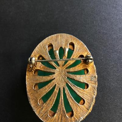 Faux green jade oval pin