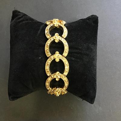 Gold tone Monet Stretch Bracelet with Rhinestones