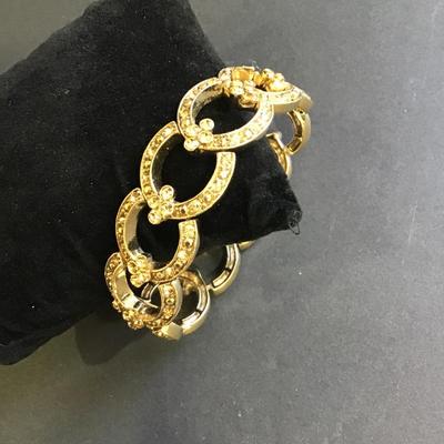 Gold tone Monet Stretch Bracelet with Rhinestones