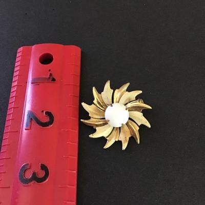 Mid-century, gold, toned cream, enameled, white milk, glass, pin/brooch