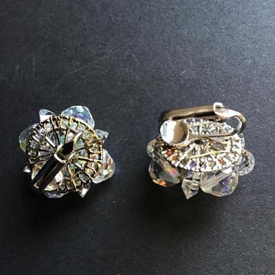 Aurora Borealis Crystal cluster clip on earrings