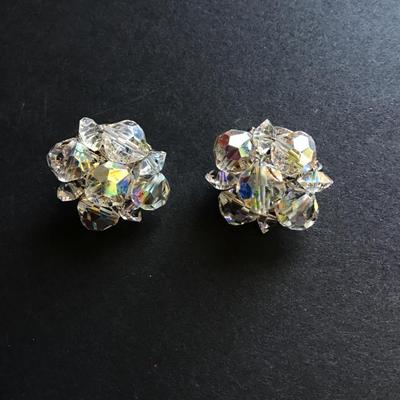 Aurora Borealis Crystal cluster clip on earrings