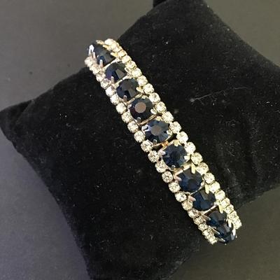 Ocean blue rhinestone, vintage, tennis bracelet