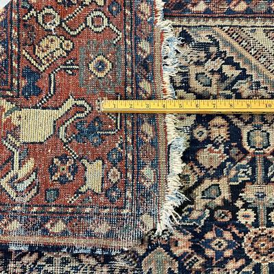Sale Photo Thumbnail #995: Measurements:
6' 2" in length, 4' 3" in width
Has small damage to ends of fringe at bottom of rug, see pictures