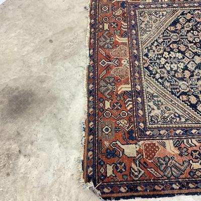 Sale Photo Thumbnail #994: Measurements:
6' 2" in length, 4' 3" in width
Has small damage to ends of fringe at bottom of rug, see pictures