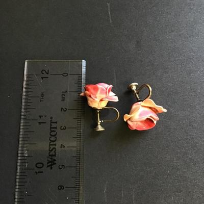 Pink vintage screwback Rose stud Earrings
