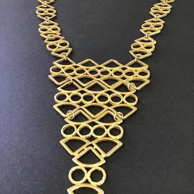 Really cool vintage satin, gold, toned statement, necklace