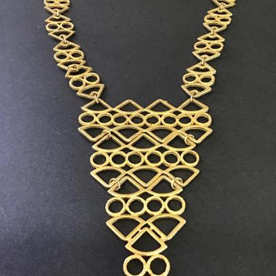 Really cool vintage satin, gold, toned statement, necklace