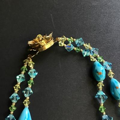 Pretty vintage blue art glass necklace