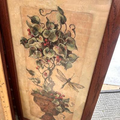 Mixed lot of Wall art - 2 tall prints of Florals in planters