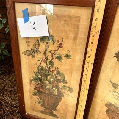 Mixed lot of Wall art - 2 tall prints of Florals in planters