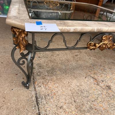Iron base with glass top coffee table with matching side table