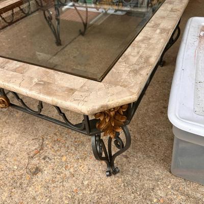 Iron base with glass top coffee table with matching side table