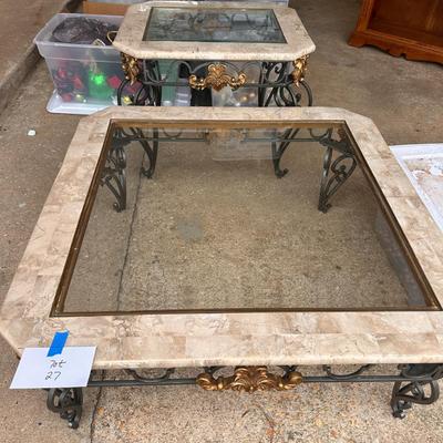 Iron base with glass top coffee table with matching side table
