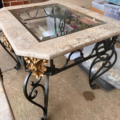 Iron base with glass top coffee table with matching side table