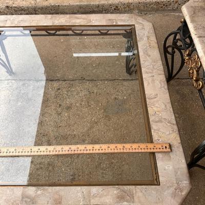 Iron base with glass top coffee table with matching side table