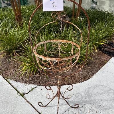 Antique iron hanging basket planter