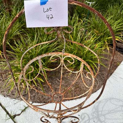 Antique iron hanging basket planter