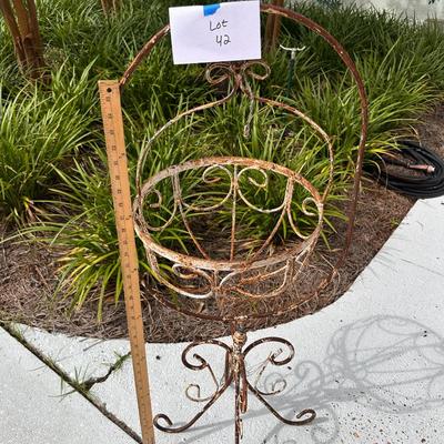 Antique iron hanging basket planter