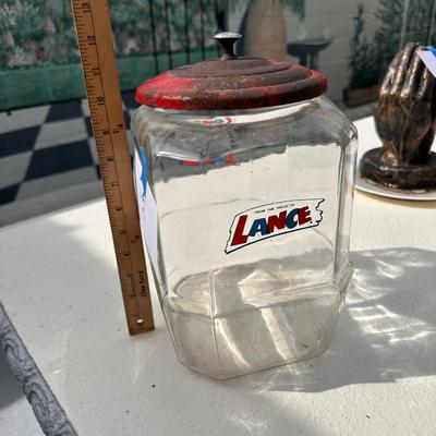 Vintage Lance Jar with red metal lid