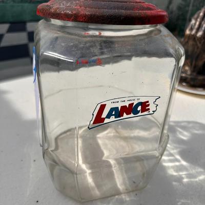 Vintage Lance Jar with red metal lid