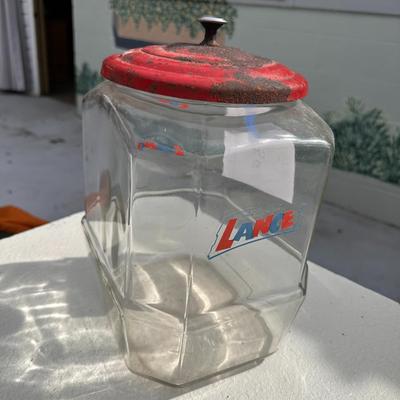 Vintage Lance Jar with red metal lid