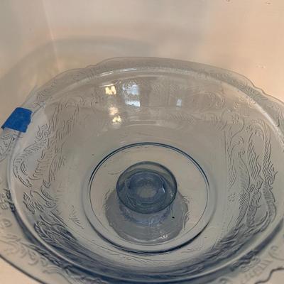 Blue depression glass footed console bowl