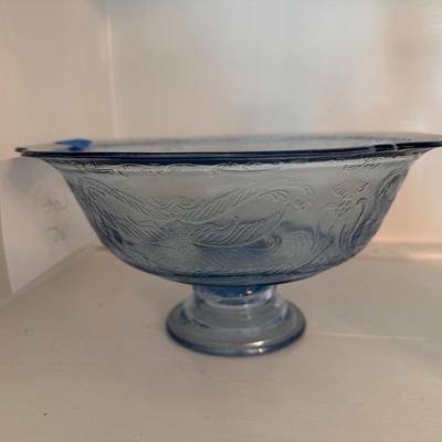 Blue depression glass footed console bowl