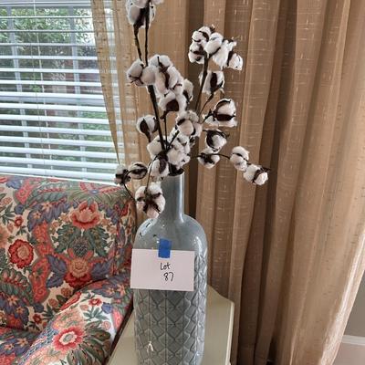 Tuesday Morning Decorative green Vase with cotton stalks