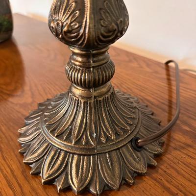 Vintage pot metal table Lamp with Purple Crackle Glass Shade