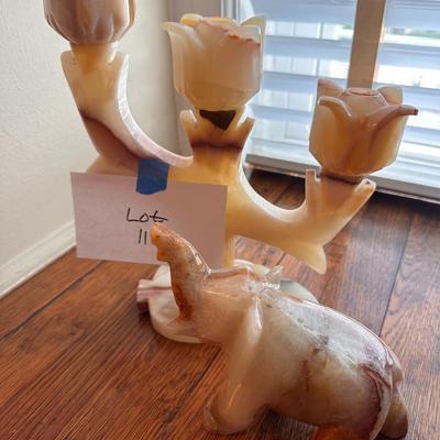 Alabaster decor - Elephant and Candelabra