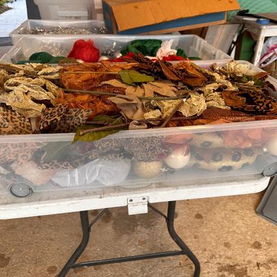 Mixed lot of Holiday decor totes and contents