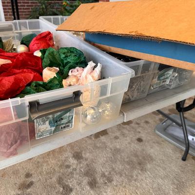 Mixed lot of Holiday decor totes and contents