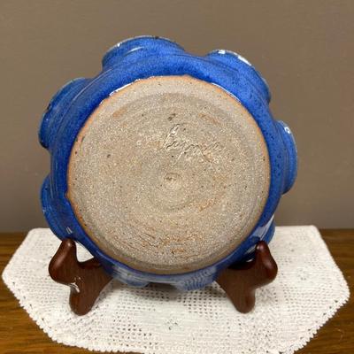Blue Hand Blown Pottery Chip and Dip Bowl