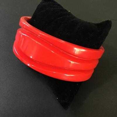 Vintage, cherry, red Lucite type, thick, chunky bangle bracelet