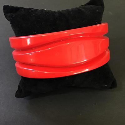 Vintage, cherry, red Lucite type, thick, chunky bangle bracelet