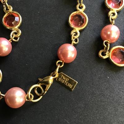 Two Sisters pink gold toned necklace