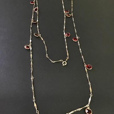 Beautiful long Silver-tone, red glass, charm fashion necklace