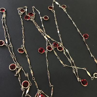 Beautiful long Silver-tone, red glass, charm fashion necklace