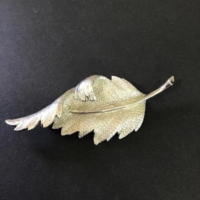 Large, silver, toned, coro leaf brooch