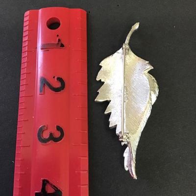 Large, silver, toned, coro leaf brooch