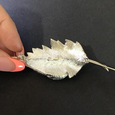 Large, silver, toned, coro leaf brooch