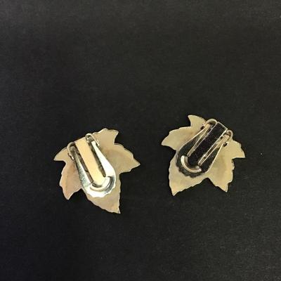 Vintage, silver toned fall enamel leaf clip on earrings