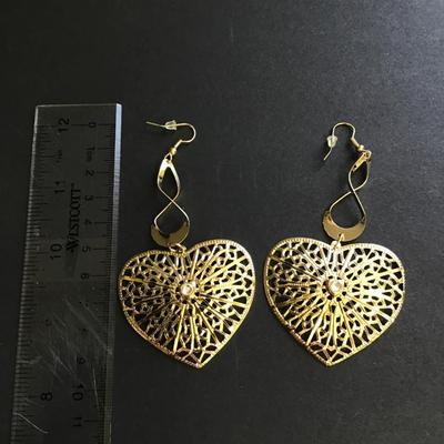 Big Gold tone heart dangle earrings