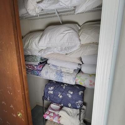 LOT 1B: Closet Full of Linens Including Pillows, Sheets, Blankets and More