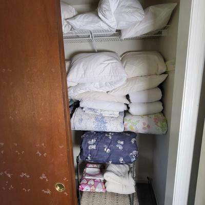LOT 1B: Closet Full of Linens Including Pillows, Sheets, Blankets and More