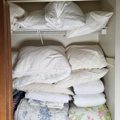 LOT 1B: Closet Full of Linens Including Pillows, Sheets, Blankets and More