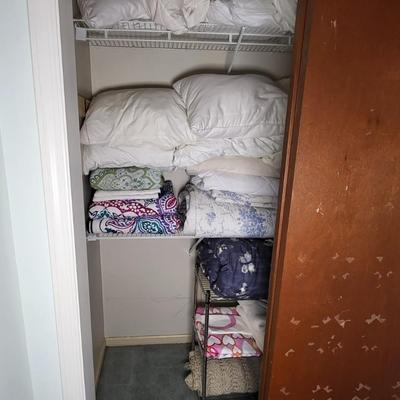 LOT 1B: Closet Full of Linens Including Pillows, Sheets, Blankets and More